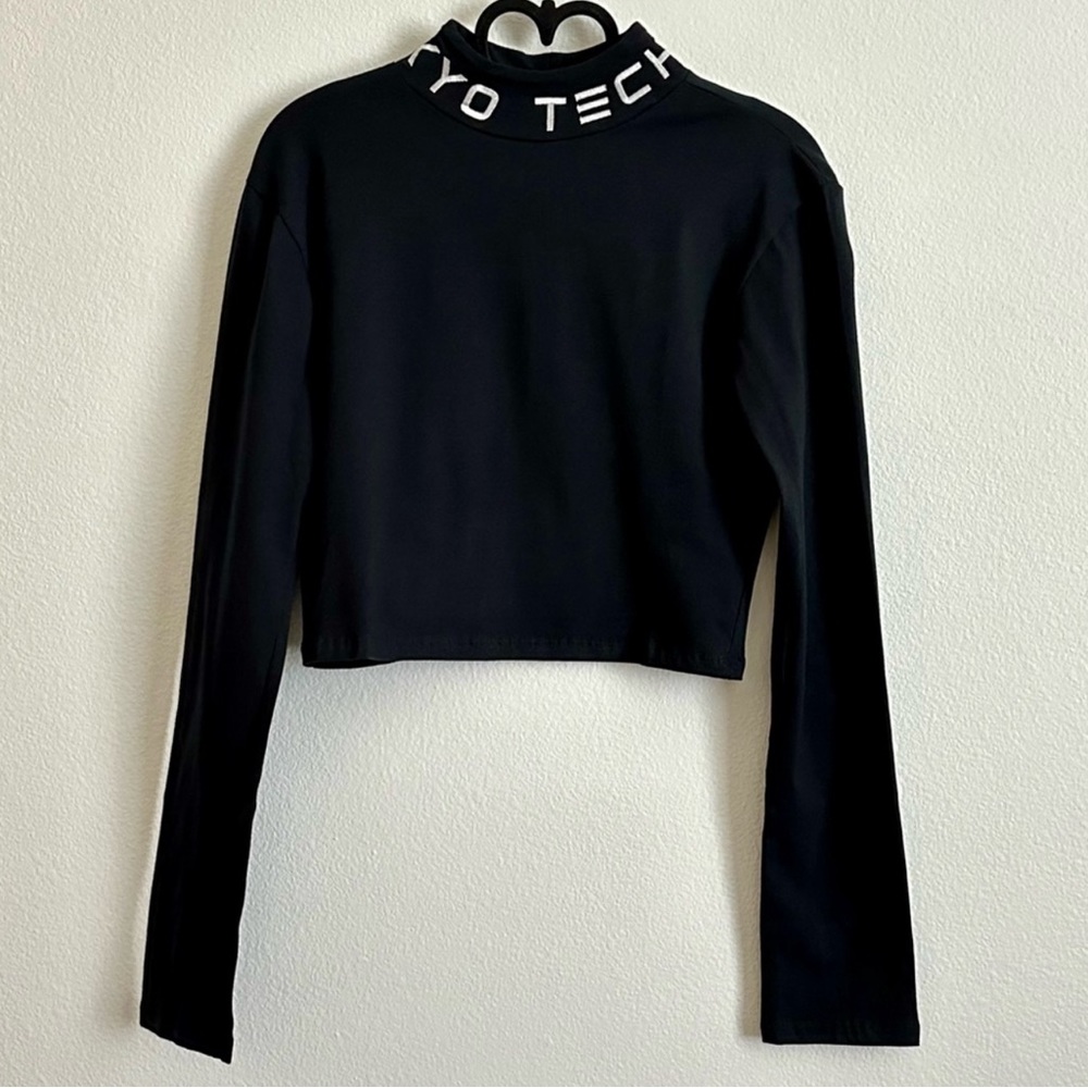 Motel Rocks Black White Tokyo Techno Rhala Crop Long Sleeve Top Size S